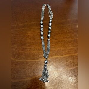Vintage Silver-Tone Beaded Tassel Necklace - Women’s Jewelry